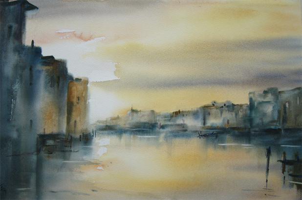 Lagune au crépuscule